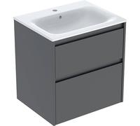 Geberit Renova Plan Conjunto de muebles lavabo con borde estrecho, con mueble bajo lavabo, 2 cajones, 60x62,1x48cm, 504039JK8, Color: Lavabo: blanco/KeraTect, frente/carcasa: lava/barnizado satinado m