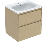 Geberit Renova Plan Conjunto de muebles lavabo con borde estrecho, con mueble bajo lavabo, 2 cajones, 60x62,1x48cm, 504.039.PS.1, Color: Lavabo: blanco, frente/carcasa: estructura de madera de roble n