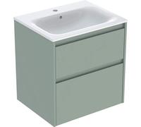 Geberit Renova Plan Conjunto de muebles lavabo con borde estrecho, con mueble bajo lavabo, 2 cajones, 60x62,1x48cm, 504.039.IK.8, Color: Lavabo: blanco/KeraTect, frente/carcasa: verde ungüento/barniza
