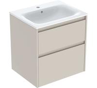 Geberit Renova Plan Conjunto de muebles lavabo con borde estrecho, con mueble bajo lavabo, 2 cajones, 60x62,1x48cm, 504.039.DB.1, Color: Lavabo: blanco, frente/carcasa: gris arena/barnizado satinado m