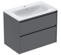 Geberit Renova Plan Conjunto de muebles lavabo con borde estrecho, con mueble bajo lavabo, 2 cajones, 80x62,1x48cm, 504040JK8, Color: Lavabo: blanco/KeraTect, frente/carcasa: lava/barnizado satinado m