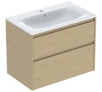 Geberit Renova Plan Conjunto de muebles lavabo con borde estrecho, con mueble bajo lavabo, 2 cajones, 80x62,1x48cm, 504040PS1, Color: Lavabo: blanco, frente/carcasa: estructura de madera de roble natu