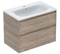 Geberit Renova Plan Conjunto de muebles lavabo con borde estrecho, con mueble bajo lavabo, 2 cajones, 80x62,1x48cm, 504.040.JR.1, Color: lavabo: blanco, frente/carcasa: nogal americano/estructura de m
