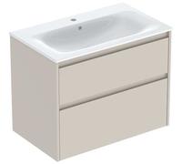 Geberit Renova Plan Conjunto de muebles lavabo con borde estrecho, con mueble bajo lavabo, 2 cajones, 80x62,1x48cm, 504040DB1, Color: Lavabo: blanco, frente/carcasa: gris arena/barnizado satinado mate