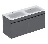 Geberit Renova Plan set con lavabo doble y mueble bajo lavabo, 2 cajones, 130x62,2x48cm, 501918, Color: Lavabo: blanco / KeraTect, frente/carcasa: lava / lacado mate - 501.918.JK.8