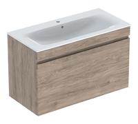 Geberit Renova Plan Conjunto lavabos con mueble bajo lavabo, 1 cajón, 100x62,2x48cm, 501917JR1, Color: lavabo: blanco, frente/carcasa: nogal americano/revestido de lámina - CM
