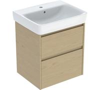 Geberit Renova Plan Conjunto lavabos con mueble bajo lavabo, 2 cajones, 60x69,7x44,6cm, 504.036.PS.1, Color: Estructura de madera de roble natural / melamina