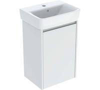Geberit Renova Plan Conjunto lavamanos con mueble bajo lavabo, 1 puerta, 45x69,7x34cm, 504.034.00.1, Color: blanco / barnizado satinado mate