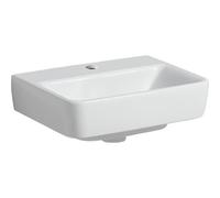 Geberit Renova Plan, lavabo con enjuague manual, 45x34 cm, 1 agujero para grifo, sin rebosadero, 501625, 501.625.00.1, Color: Blanco