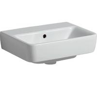 Geberit Renova Plan, lavabo con enjuague manual, 45x34 cm, sin agujero para grifo, con rebosadero, 501626, Color: Blanco