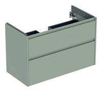 Geberit Renova Plan mueble bajo lavabo, con dos cajones, 94,8x60,6x44,6cm, 504032IK1, Color: verde salvia / barnizado satinado mate - CM