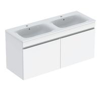 Geberit Renova Plan set con lavabo doble y mueble bajo lavabo, 2 cajones, 130x62,2x48cm, 501918, 501918011, Color: LavaboLavabo: blanco, frente/carcasa: blanco / lacado alto brillo - CM