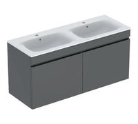 Geberit Renova Plan set con lavabo doble y mueble bajo lavabo, 2 cajones, 130x62,2x48cm, 501918, Color: Lavabo: blanco, frente/carcasa: lava / lacado mate - 501.918.JK.1