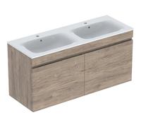 Geberit Renova Plan set con lavabo doble y mueble bajo lavabo, 2 cajones, 130x62,2x48cm, 501918, 501.918.JR.8, Color: lavabo: blanco / KeraTect, frente/carcasa: nogal americano / recubrimiento de lámi