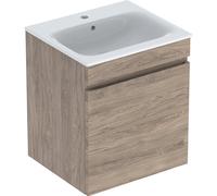 Geberit Renova Plan set con lavabo y mueble bajo lavabo, 1 cajón, 55x62,2x48cm, 501914, 501.914.JR.8, Color: lavabo: blanco / KeraTect, frente/carcasa: nogal americano / recubrimiento de láminas