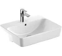 Geberit VariForm Lavabo semi-encastrado cuadrado, 550x450mm, con agujero para grifo, con rebosadero, blanco, 500681011, Color: Blanco - CM