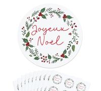 GEBETTER 120Pcs Pegatinas Regalo Navidad Francés Joyeux Noël Guirnalda Rojo Verde 4cm 10 Hojas, Etiquetas Adhesivas Navideñas Papel, Decoración Adorno Bolsa Caja Regalo Sobre Tarjeta Invitación Fiesta
