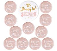 GEBETTER 12Pcs Chapas Alfileres Despedida de Soltera, 1* Novia 7,5 CM + 11* Equipo Novia 5,8 CM, Regalo Recuerdo Complemento Accesorio Fiesta Despedida Soltera Boda Damas Honor Amigas Familia (Rosa)