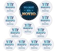 GEBETTER 12Pcs Chapas Alfileres Despedida de Soltero Hombre, 1* Novio 7,5 CM + 11* Equipo Novio 5,8 CM, Accesorio Fiesta Despedida Soltero Boda Regalo Complementos Caballeros Honor Amigos Invitados