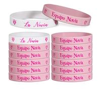 GEBETTER 12Pcs Despedida de Soltera Pulseras Silicona Español, 1* Novia + 11* Equipo Novia, Accesorios Fiesta Complementos Boda Disfraz Novia Damas de Honor Tribu Amigas Regalo Recuerdo Blanco Rosa