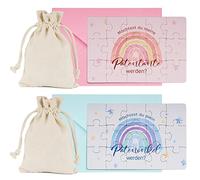 GEBETTER 2 Puzzles + 2 Bolsillos con Cordón + 2 Sobres, Tarjetas de Invitación Alemán para Madrina Padrino Patentante Patenonkel Rompecabezas Regalo Anuncio Embarazo Nacimiento Baby Shower Arco Iris