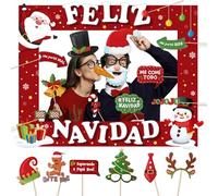 GEBETTER 21Pcs Photocall Navidad Español, 1* Marco Fotos 76x59cm + 20* Accesorios Divertidos, Fotocall Navideño Foto Prop Fotomatón Familiares Amigos Decoración Adorno Fotos Fiestas Regalo