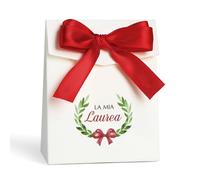 GEBETTER 25Pcs Cajitas de Regalo para Graduación en Italiano con Lazo Rojo, LA MIA Laurea, Cajas Papel Cartón Kraft Blanco, Detalles Recuerdos Chuches Caramelos Dulces Fiesta, 8x4x10 cm (25)