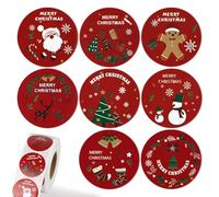 GEBETTER 500Pcs Pegatinas Navidad, Etiquetas Navidad Adhesivas Redondas, Decoración Regalo Navideño Adorno Sobre Tarjeta Bolsa Caja Papel Embalaje, 8 Modelos 2,5 cm 1 Rollo (Rojo)
