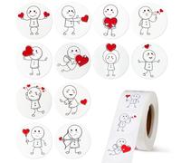 GEBETTER 500Pcs Pegatinas San Valentín, Corazones Rojos Figuras Palito, Amor Divertidas, Etiquetas Adhesivas Regalos Aniversario Boda Cumpleaños Navidad, 12 Modelos 2.5cm 1 Rollo