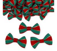 GEBETTER 50Pcs Lazos Navidad Rayas Rojo Verde 4 x 2,5 cm Poliéster, Lazos Navideños Decoración Árbol Manualidad Horquilla Chica Niña Mujer Adorno Tarjeta de Felicitación Cajas Bolsas Regalos