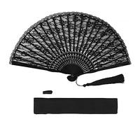 GEBETTER Abanico Encaje Bambú Plegable Mano Vintage, Funda Negra, Regalo Mujeres Boda Fiestas Verano Festival Semana Santa Halloween Navidad Adorno Recuerdo Accesorio Disfraz Baile (Negro)