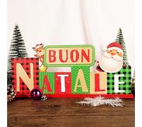 GEBETTER Adorno Navidad Madera en Italiano Decoración Mesa Navideña Papá Noel Reno BUON Natale Diseño Ambas Caras Rojo Verde Regalo Navidad Amigos Familiares Niños