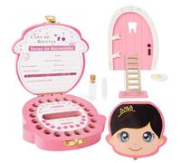 GEBETTER Caja Dientes de Leche Niña en Español + Puerta Pérez Ratoncito, Cajita Madera Guardar Dientes, Pinzas, Botecito, Puerta, Felpudo, Escalera, Queso y Plato, Regalo Niña 5 6 7 8 9 Años (Rosa)