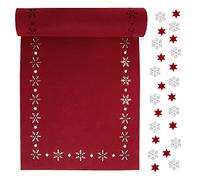 GEBETTER Camino de Mesa Navidad Fieltro 100x30 cm + 24*Confetis, Decoración Mesa Navideña Adorno Navidad, Corredor de Mesa Navideño, Copos de Nieve Estrellas (Rojo con Huecos Copo de Nieve)