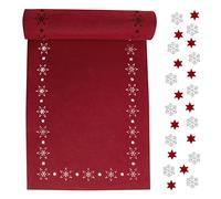 GEBETTER Camino de Mesa Navidad Fieltro 100x30 cm + 24*Confetis, Decoración Mesa Navideña Adorno Navidad, Corredor de Mesa Navideño, Copos de Nieve Estrellas (Rojo con Huecos Estrellas y Nieve)