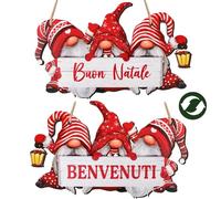 GEBETTER Decoración Navidad Puerta en Italiano BUON Natale Placa de Madera Benvenuti Adorno Colgante Gnomo Navidad Decoración Navideña Hogar