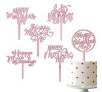 GEBETTER Día de la Madre 6Pcs Decoración Topper Tarta Incomestible Acrílico Rosa Oro, Decoración Pastel para Mamá, Adorno Torta Happy Mother's Day Feliz Día de la Madre Dorado Rosado, 10x17 cm