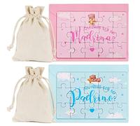 GEBETTER Quieres Ser Mi Madrina Padrino, 2* Puzzles + 2* Bolsos Lona + 2* Sobres Rosa Azul, Regalo Sorpresa Padrinos Bautizo Bebé Petición Recuerdo Anuncio Embarazo Nacimiento Baby Shower