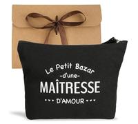 GEBETTER Regalo Francés Profesora Infantil Primaria, Neceser Lona Doble Cara + sobre Kraft, Bolsa Estuche Bolso, Regalo Maestra Graduación Guardería Cole Escuela Jardín Infancia Navidad (Negro 2)