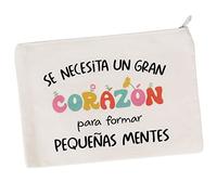 GEBETTER Regalo Profesora Infantil, 1* Neceser Lona Blanco + 1* Tarjeta Gracias + 1* sobre Kraft, Regalo Profe Maestra Primaria Graduación Guardería Colegio Escuela Navidad, 20x14 cm (Corazón)