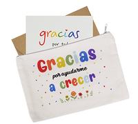 GEBETTER Regalo Profesora Infantil, 1* Neceser Lona Blanco + 1* Tarjeta Gracias + 1* sobre Kraft, Regalo Profe Maestra Primaria Graduación Guardería Colegio Escuela Navidad, 20x14 cm (Crecer)