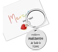 GEBETTER Regalo Profesora Infantil Francés, 1*Llavero 3CM + 1*Tarjeta Merci + 1*Sobre Marrón, Regalo Maestra Profe Primaria Graduación Despedida Navidad Día Maestro (Maîtresse)