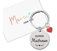 GEBETTER Regalo Profesora Infantil Francés, 1*Llavero 3CM + 1*Tarjeta Merci + 1*Sobre Marrón, Regalo Maestra Profe Primaria Graduación Despedida Navidad Día Maestro (Super Maîtresse)