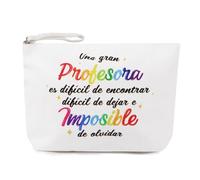 GEBETTER Regalo Profesora Infantil Primaria Español, Estuche Profe Maestra Neceser Bolsa Lona Frases Doble Cara, Regalo Navidad Despedida Graduación Guardería Colegio Escuela, 23x16x5 cm (Blanco)