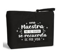 GEBETTER Regalo Profesora Infantil Primaria Español, Estuche Profe Maestra Neceser Bolsa Lona Frases Doble Cara, Regalo Navidad Despedida Graduación Guardería Colegio Escuela, 23x16x5 cm (Negro)