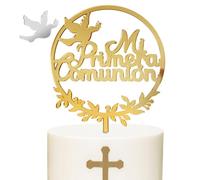 GEBETTER Topper Tarta Mi Primera Comunión Español Oro, Decoración Tarta Comunion Niñas Niños, Adorno Primera Comunion Pastel Torta Acrílico Dorado con Suplemento Paloma Plateada, First Communion