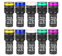 Gebildet 10Piezas 16mm Luz Indicadora 220-380VCA LED Montaje en Panel Empotrado (Rojo/Verde/Azul/Naranja/Blanco, Cada Color 2Piezas)