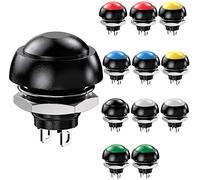 Gebildet 12pcs 12mm Impermeable Pulsador Momentaneo SPST ON/Off 3A/3V-5V-9V-12V-24V-230VAC, Provisional Mini Botón para Trompeta de Coche, PC, Lámpara de Mesa, Timbre de Casa