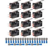 Gebildet 12pcs V-152-1C25 125V/250V 15A Momentáneo Micro Interruptor,Interruptor de límite SPDT 1NO 1NC,3Pin Botón Pulsador de Brazo Actuador+24pcs Terminales