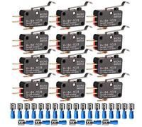 Gebildet 12pcs V-154-1C25 125V/250V 15A Momentáneo Micro Interruptor,Interruptor de límite SPDT 1NO 1NC,3Pin Botón Pulsador de Brazo Actuador+24pcs Terminales